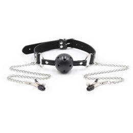 OHMAMA FETISH - BALL GAG WITH VENTS AND NIPPLE CLAMPS 2